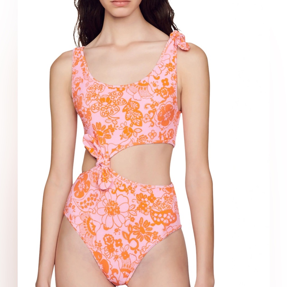 Sandro Paris Floral Cutout Swimsuit in Pink and Orange size 0 brand new no tags - Picture 1 of 6